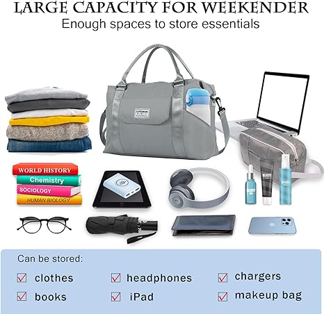 SUPROMOMI Large Travel Duffel Bag (Grey)